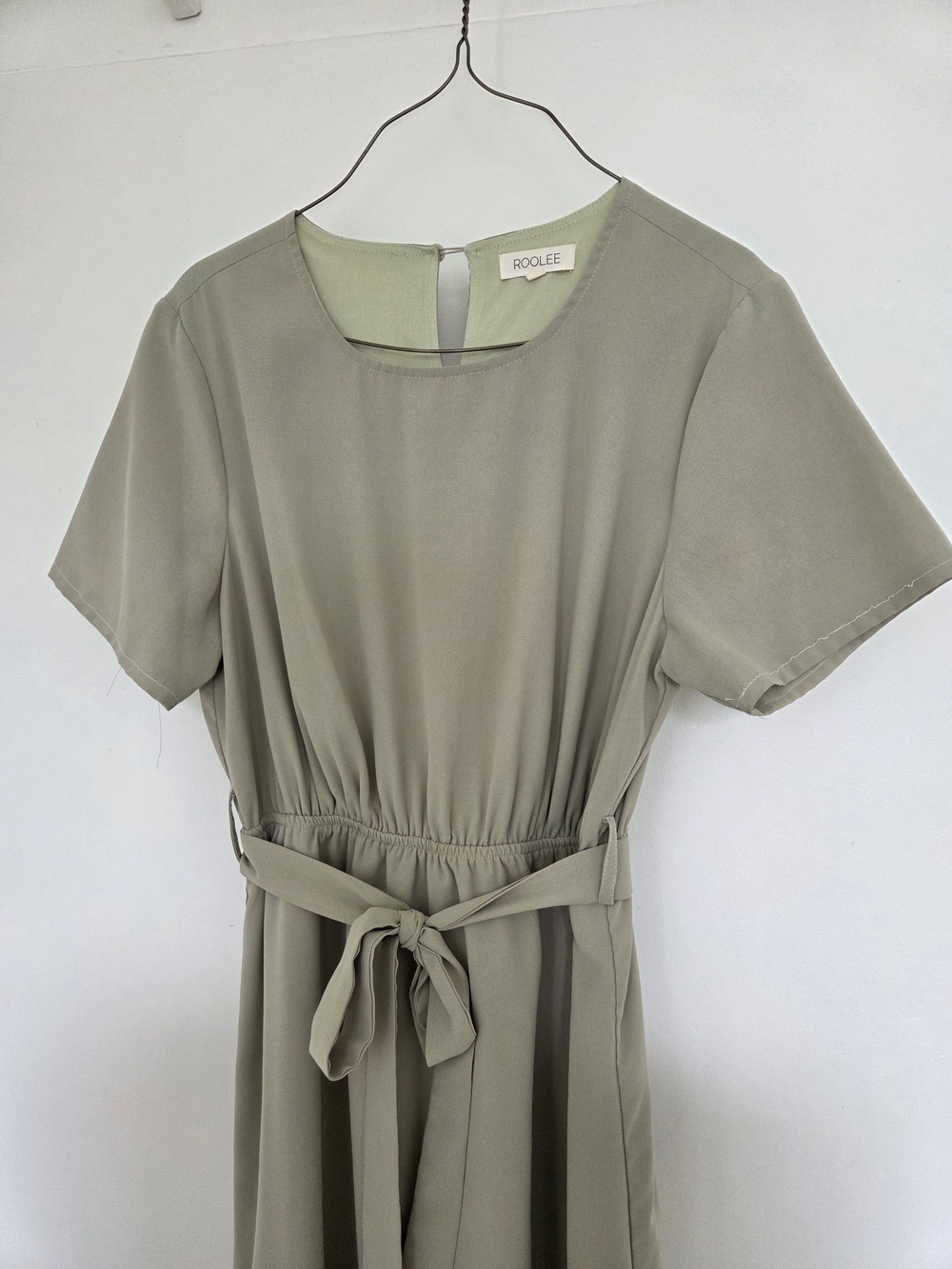 Roolee Sage Green Tie-Waist Women’s Dress